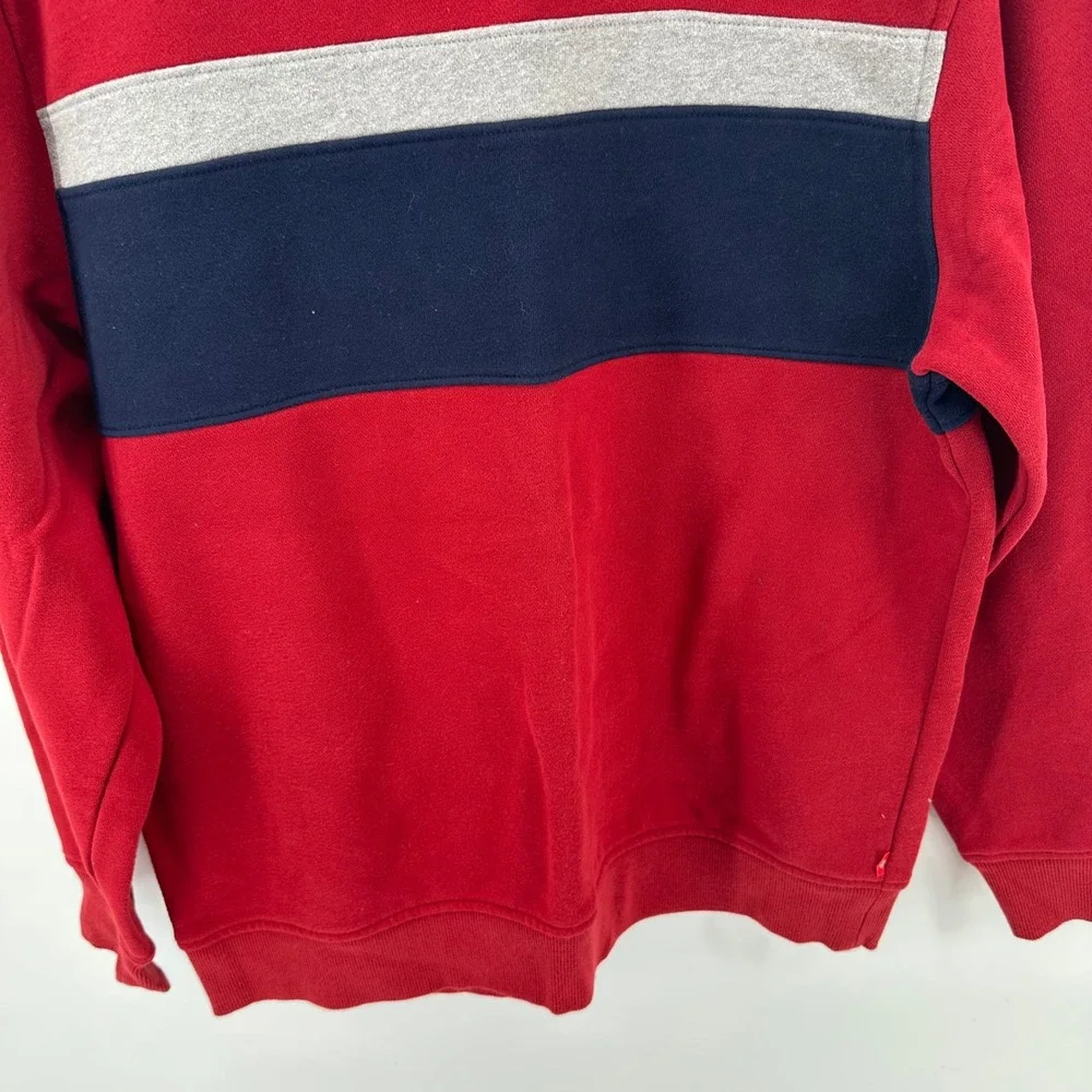 IZOD Mens Red Colorblock Stripe Crewneck‎ Sweatshirt Fleece Pullover Medium